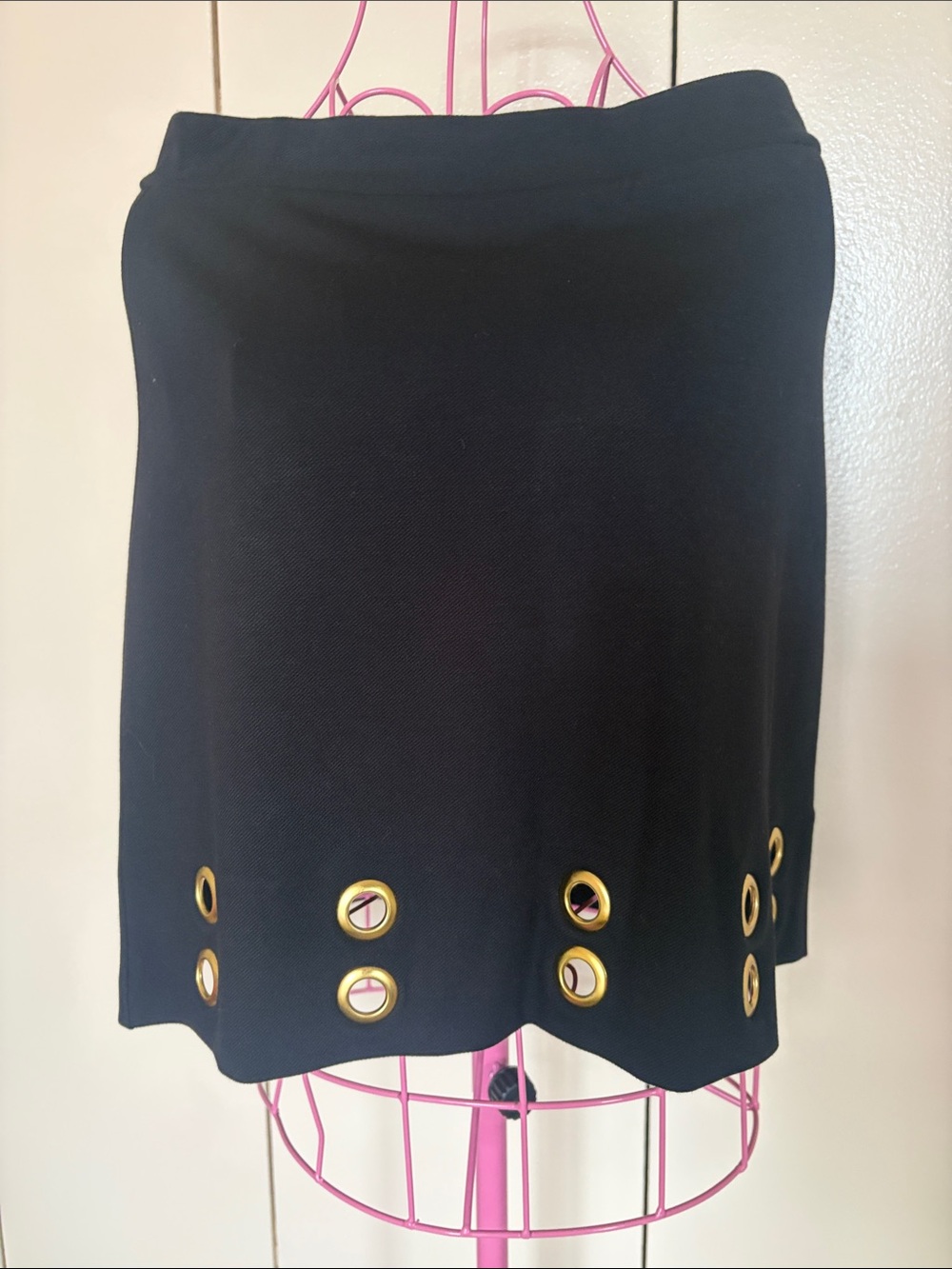 Kensie Black Mini Skirt with Gold Eyelet Accents